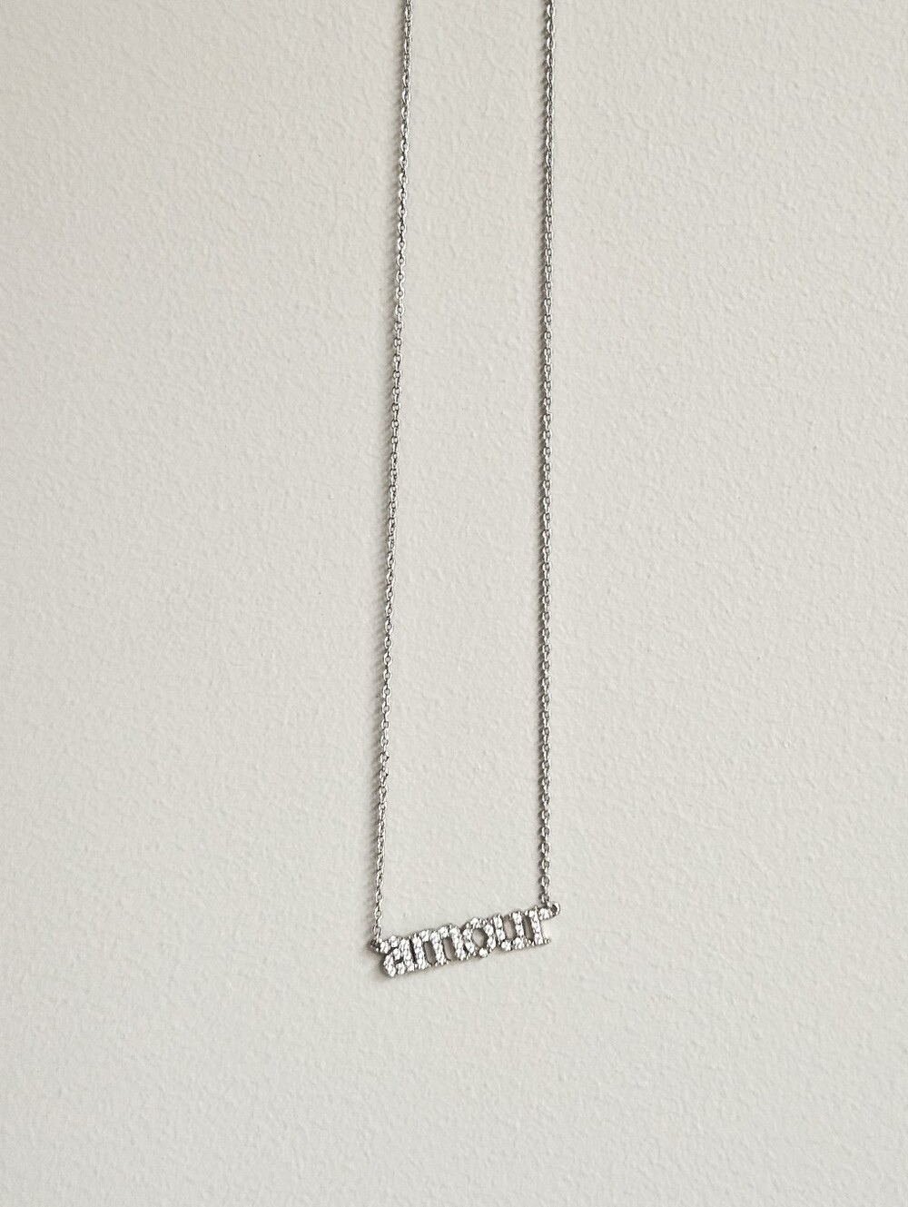 Sterling Silver 'Amour' Pavé Sparking Love Necklace - Silver
